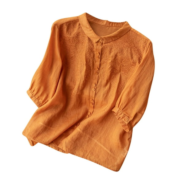Mittory Blouses for Women Summer Cotton Linen Embroidered Shirt Mexican Short Sleeve Tops