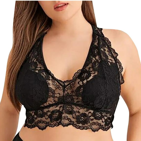 Mittory Bralettes for Women Lace Wireless Bra V Neck Racerback Crop Top Adjustable Lingerie