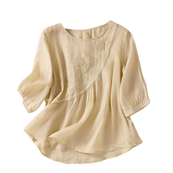 Mittory Button Down Shirts for Women Solid Color Tunic Summer Tops Dressy Casual Loose Short Sleeve Crew Neck Henley Blouse