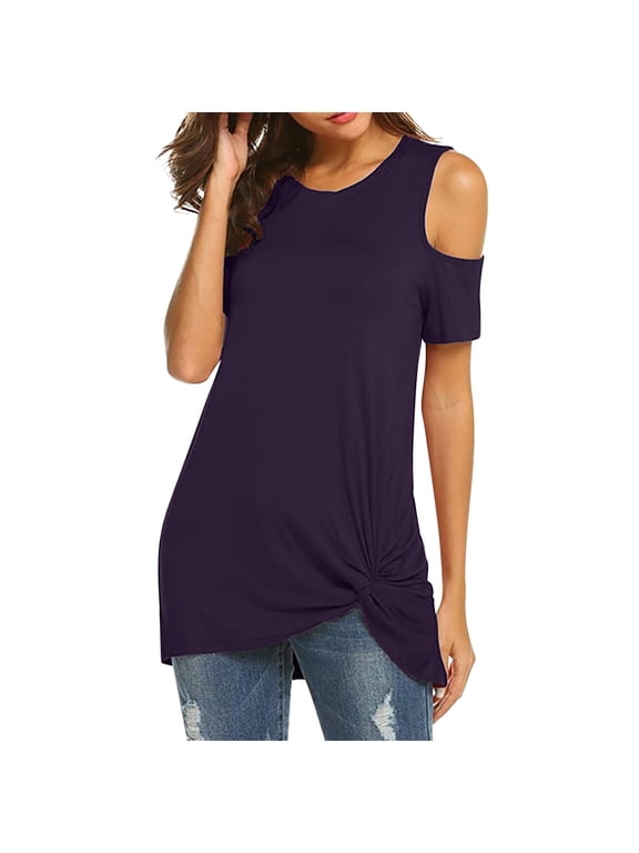 Cold Shoulder Tops for Women Summer Cute Short Sleeve Blouse Ladies Floral Ruched Shirts Classic Tunic