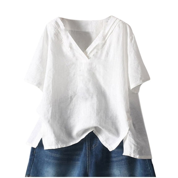 Mittory Cotton Linen Shirts for Women Summer Tops Loose Casual 3/4 Sleeve Tshirts Trendy Ladies Elbow Length Blouses