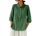 thumbnail image 1 of Mittory Cotton Linen Tops for Women 3/4 Sleeve Lapel V Neck Summer Loose Fit Boho Tunic Tops Casual Blouse, 1 of 6