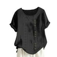 thumbnail image 1 of Mittory Cotton Linen Tops for Womens Crewneck Roll Up Short Sleeve Tshirt Casual Loose Fitted Blouse, 1 of 6