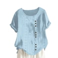 thumbnail image 1 of Mittory Cotton Linen Tops for Womens Crewneck Roll Up Short Sleeve Tshirt Casual Loose Fitted Blouse, 1 of 5