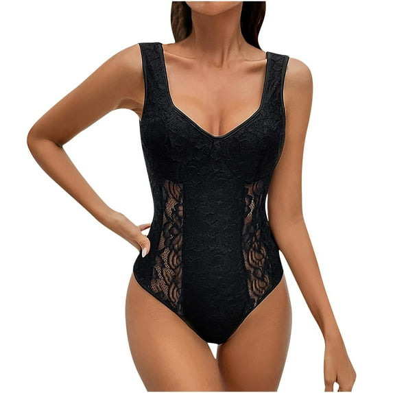 Mittory Lace Bodysuit for Women Shapewear Sleeveless Tops V-Neck Backless Camisole Jumpsuit Shaper