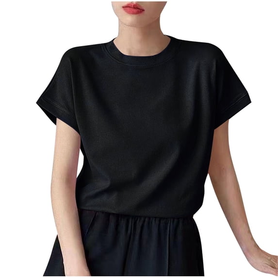 Mittory Ladies Tee Shirts Summer Crewneck Short Sleeve Plain Tops Loose Fit Shirts Pyjama Oversized Tops