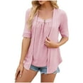 thumbnail image 1 of Mittory Layered Shirt Look for Women Cute 2 in 1 Blouse Summer Half Sleeve V Neck Eyelet Shirts Dressy Casual Tees, 1 of 4