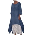 thumbnail image 1 of Mittory Linen Maxi Shirt Dress for Womens Casual 3/4 Sleeve Crew Neck Boho Dresses with Pockets, 1 of 6