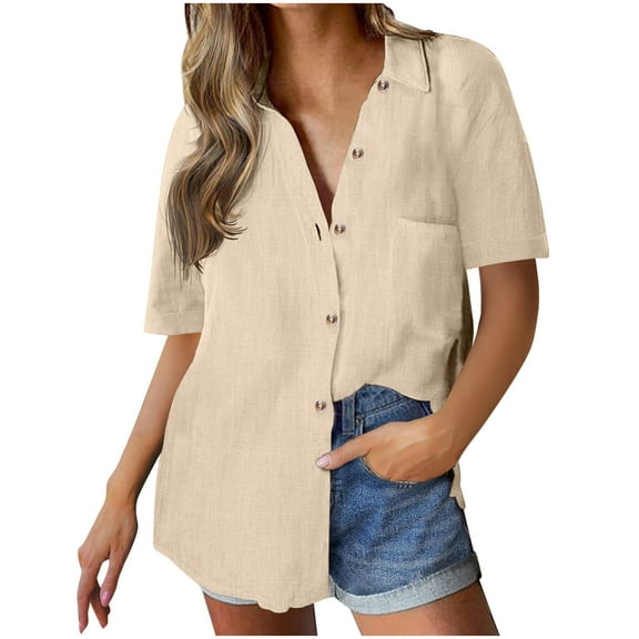 Mittory Linen Shirts for Women Button Down Shirt Cotton Short Sleeve Loose Fit Blouse Collared Casual Work Tops