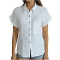 thumbnail image 1 of Mittory Linen Shirts for Women Button Down Shirts Short Sleeve Cotton Collared V Neck Solid Casual Blouses with Pocket, 1 of 8
