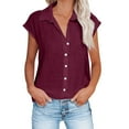 thumbnail image 1 of Mittory Linen Shirts for Women Cotton Linen V Neck Blouse Short Sleeve Button Down Blouse, 1 of 6