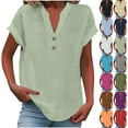 thumbnail image 1 of Mittory Linen Shirts for Women Summer Casual Button Down V Neck Short Sleeve Tops Comfy Trendy Business Work Blouses, 1 of 7