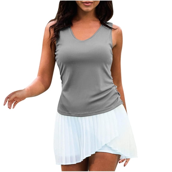 Mittory Linen Tank Tops for Women Sleeveless Scoop Neck Shirts Lightweight Tshirts Summer Vacation Lounge Tees