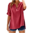 thumbnail image 1 of Mittory Linen Tops for Women Summer Work Shirts Trendy Button Down Plus Size V Neck Boho Clothes Spring Tops, 1 of 7