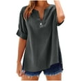thumbnail image 1 of Mittory Linen Tops for Women Summer Work Shirts Trendy Button Down Plus Size V Neck Boho Clothes Spring Tops, 1 of 7