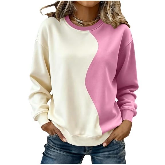 Mittory Long Sleeve Tops for Women Spring Fashion Color Block T Shirts Casual Ladies Tees Trendy Clothes