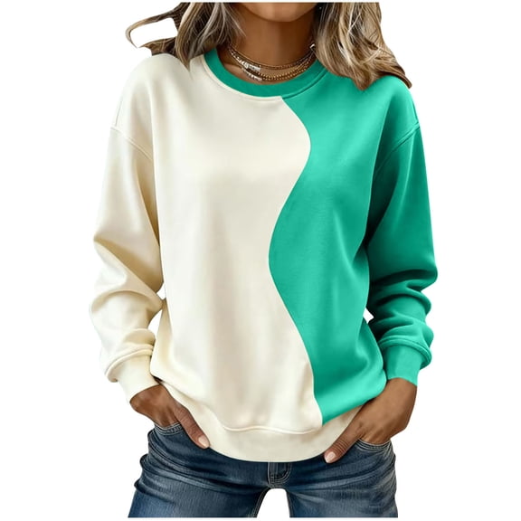 Mittory Long Sleeve Tops for Women Spring Fashion Color Block T Shirts Casual Ladies Tees Trendy Clothes