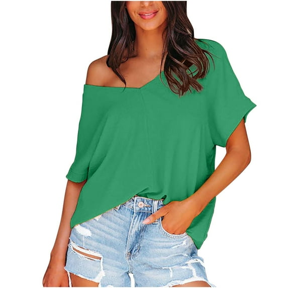 Mittory Off The Shoulder Tops for Women Short Sleeve T Shirts Loose Batwing Summer Going Out Oversized Blouse Tunic