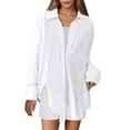 thumbnail image 1 of Mittory Oversized Button Down Shirts for Women Long Sleeve Summer Tops Dressy Collared Side Slit Work Blouse Cardigan, 1 of 7