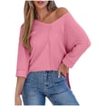 thumbnail image 1 of Mittory Oversized Long Sleeve Shirts for Women Off the Shoulder Sweatshirt Loose V Neck Tunic Tops High Low Sweater, 1 of 7