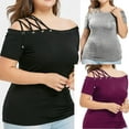 thumbnail image 1 of Mittory Plus Size Blouses for Women One Shoulder Strap Bandage Off Shoulder Short Sleeve Tops Solid Tight T-Shirts, 1 of 8