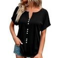 thumbnail image 1 of Mittory Plus Size T Shirts for Women Tops Summer Casual Short Sleeve Henley V Neck Button Up Tunic Loose Fit, 1 of 7