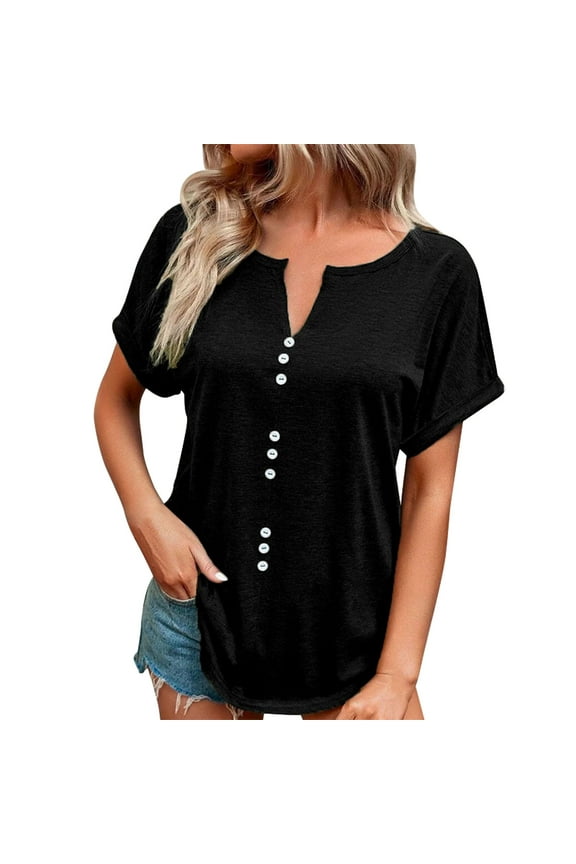 Plus Size T Shirts for Women Tops Summer Casual Short Sleeve Henley V Neck Button Up Tunic Loose Fit