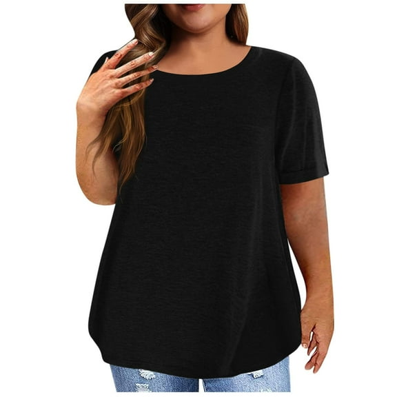 Mittory Plus Size Tops for Women Summer Tunic Tops Crewneck Short Sleeve Shirts Dressy Casual Blouse