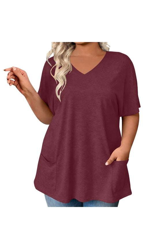 Plus Size Tunic Tops for Women Loose Fit Summer Oversized Womens Tshirts Shirts with Pockets