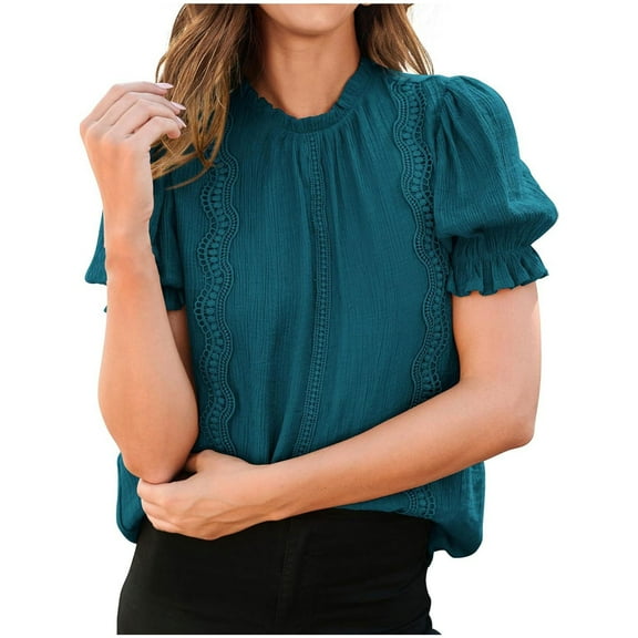 Mittory Puff Sleeve Tops Summer Dressy Casual Blouse Mock Neck Business Western Shirts Professional Office Clothes