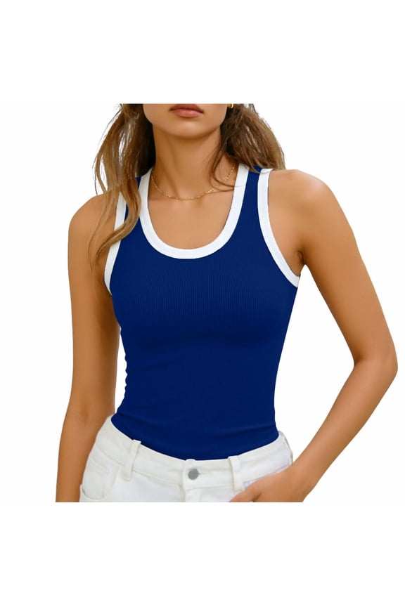 Racerback Tank Tops with Built in Bra for Women High Neck Ribbed Basics Fitted Long Bra Tanks