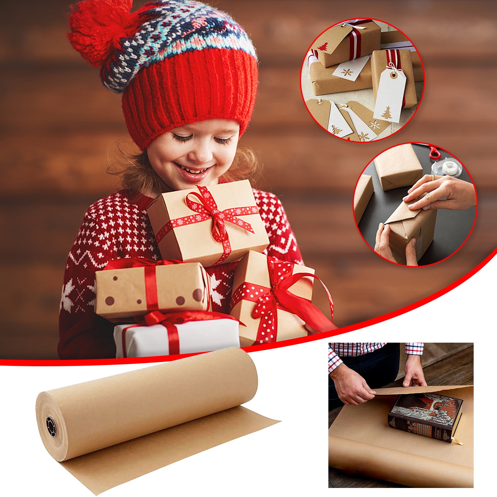 Mittory Roll Brown Kraft Paper Roll Crafts Art Gift Packaging