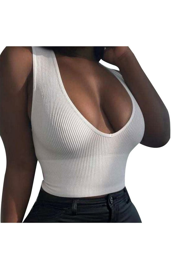 Sexy Crop Tops for Women Deep V Neck Backless Ribbed Knit Vest Tank Top Sleeveless Plunge Racerback Cropped Tanks