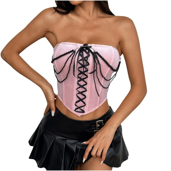 Mittory Sexy Lace Bustier Corset Crop Tops for Women - Summer Spaghetti Strap Corset Bustier Fashion Going Out Top