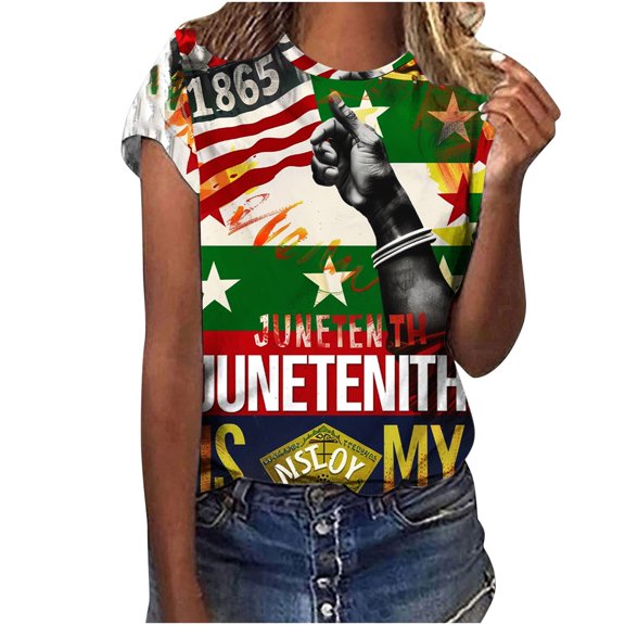 Mittory Shirts for Women African American Pride Celebration Blouse Tshirt Gifts 3/4 Sleeve Crewneck Tops