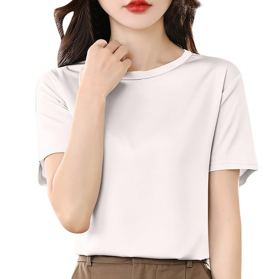 Mittory Shirts for Women Casual Crew Neck Short Sleeve Tops Loose Fit Leisure Solid Color Basic Tee Comfy Soft Shirt