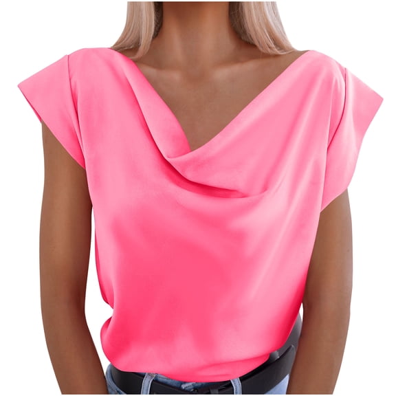 Mittory Shirts for Women Fashion Cowl Neck Tops for Women Dressy Casual Short Sleeve Clothes Summer Outfits