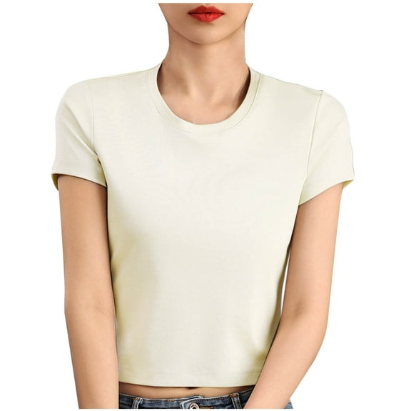 Mittory Short Sleeve T Shirts for Women Slim Fitted Cotton Cropped Tshirts Summer Clothes Basic Tees
