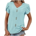 thumbnail image 1 of Mittory Short Sleeve Tops for Women Summer Eyelet Hollow Out V Neck Button Decor Blouse Tunic Tops Loose Fit, 1 of 8
