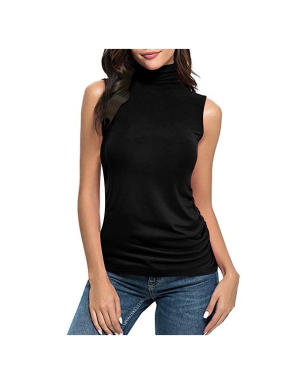 Sleeveless Turtlenecks for Women Tunic Plus Size Mock Neck Soft Tank Tops Basic Stretch Slim Fit Undershirts