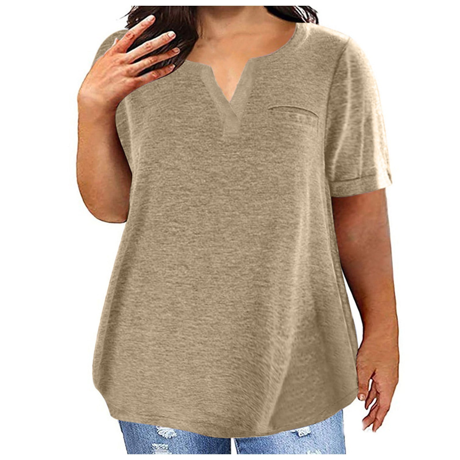 Mittory Summer Cotton Plus Size Tops for Women Trendy Short Sleeve V ...