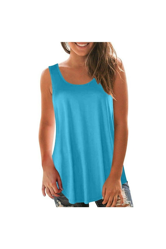Summer Sleeveless Top for Women Workout Scoop Neck Swing Tank Shirt Top Casual Loose Fit Basic Swing Tunics Tank Top