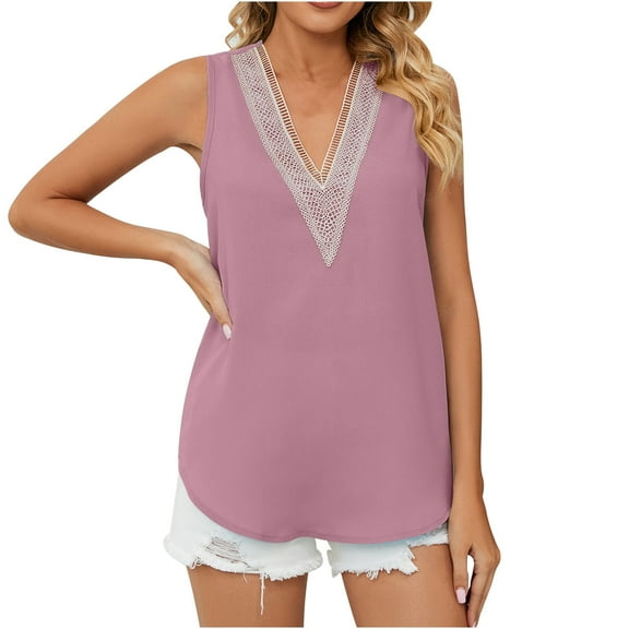 Mittory Summer Tank Tops for Women Trendy Causal Cute Loose Fit Lace V Neck Sleeveless Shirts Blouse