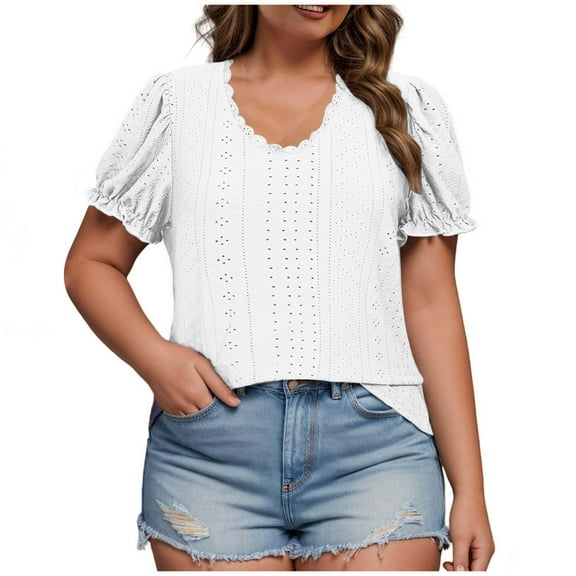 Mittory Summer Tops for Women Short Sleeve O Neck Dressy Boho Lace Blouses Shirts