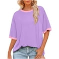 thumbnail image 1 of Mittory Summer Tops for Women Short Sleeve Shirts Color Block Blouse Dressy Casual Crew Neck Tshirts, 1 of 6