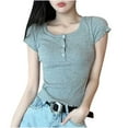thumbnail image 1 of Mittory Summer Tops for Women Slim Fit Cropped Henley T-Shirt Casual Short Sleeve Blouse Cute Going Out Tees, 1 of 3