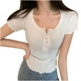 thumbnail image 1 of Mittory Summer Tops for Women Slim Fit Cropped Henley T-Shirt Casual Short Sleeve Blouse Cute Going Out Tees, 1 of 4