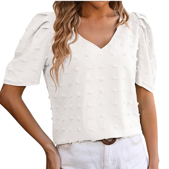 Mittory Summer Tops for Women Trendy Casual Chiffon Blouse Floral Ruffle Short Sleeve Tops Loose Summer Shirts