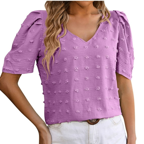 Mittory Summer Tops for Women Trendy Casual Chiffon Blouse Floral Ruffle Short Sleeve Tops Loose Summer Shirts