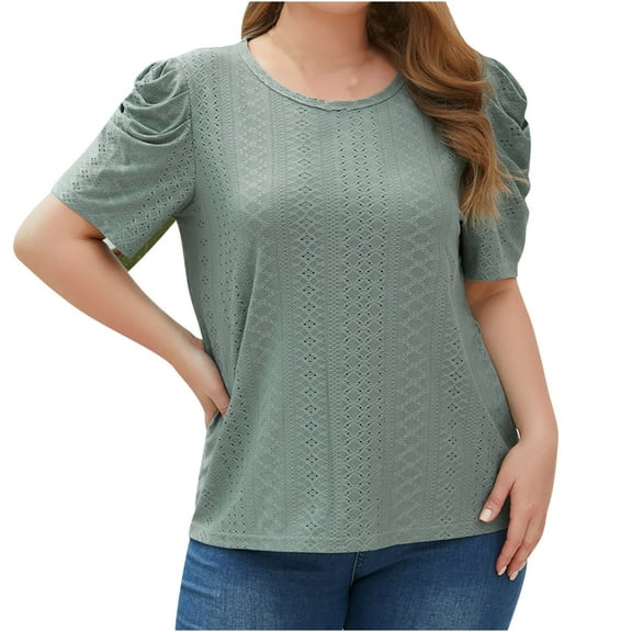 Mittory Summer Tops for Women Trendy Casual Chiffon Eyelet Blouse Floral Short Sleeve Tops Loose Summer Shirts